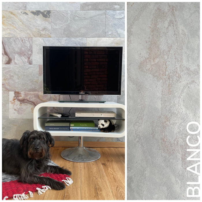 Blanco, Natural Slate Veneer – Stick & Go Panels for Interior & Exterior Walls - 12" W x 24" L - Sold By Panel Stone Veneer White River Hardwoods