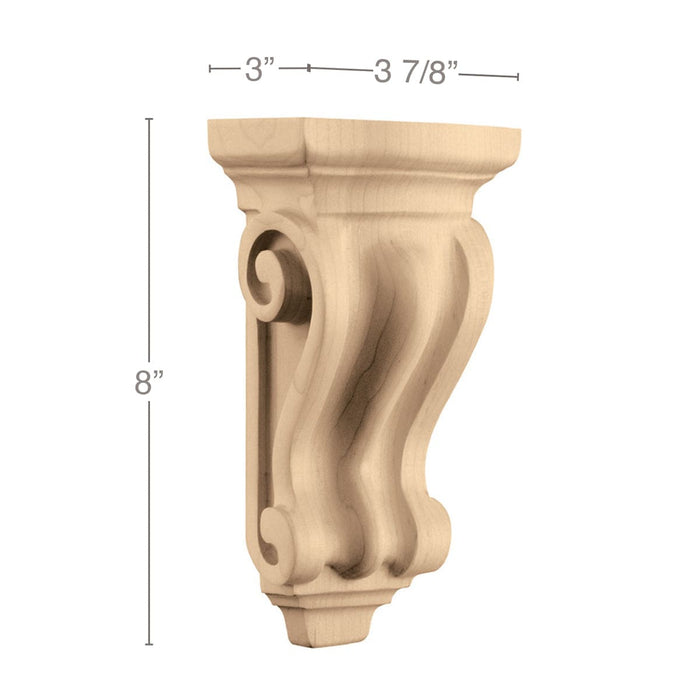Small Corinthian Corbel, 3 7/8''w x 8''h x 3''d Carved Corbels Brown Wood, Inc