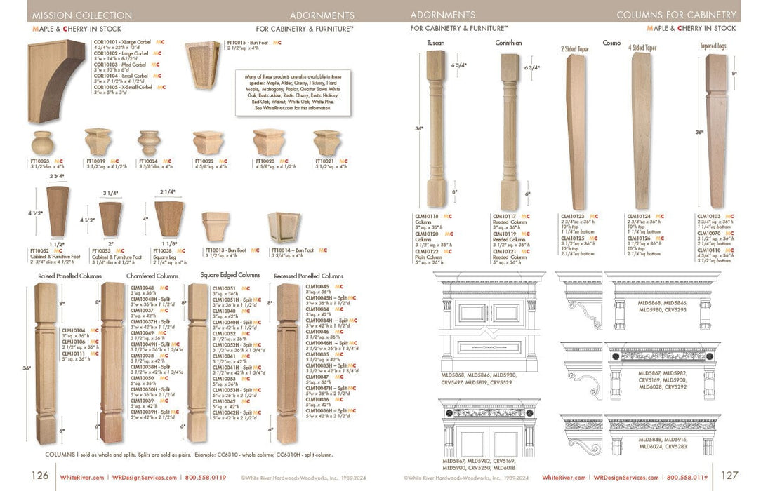 Tuscan Plain Island Column, 3 1/2"w x 36"h x 3 1/2"d, Alder Carved Columns White River Hardwoods