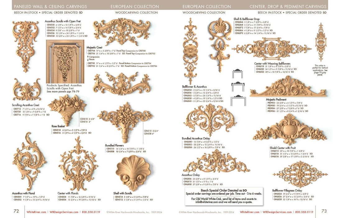 Bundled Acanthus Onlay, 20 3/8"w x 12 3/4"h x 11/16"d Carved Cartouche White River Hardwoods