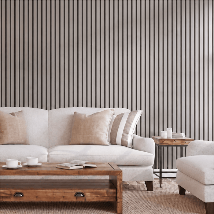 Silver Gray Oak – Unvarnished Acoustic Panel – 1" Slat Width – 12-1/2" × 94-1/2" – Sold 2 per Carton Acoustic Slat Panel White River Hardwoods