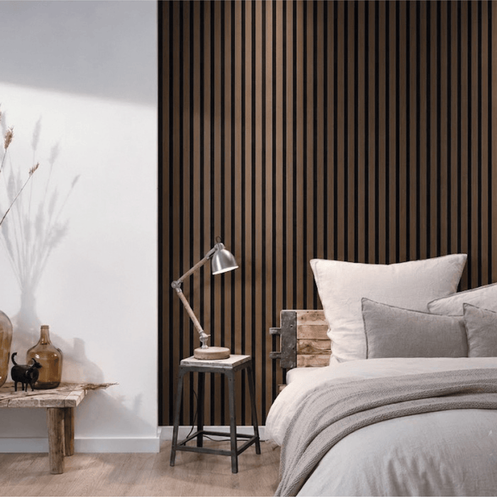 Natural Walnut – Varnished Acoustic Panel – 1" Slat Width – 12 1/2" × 94-1/2" – Sold 2 per Carton Acoustic Slat Panel White River Hardwoods