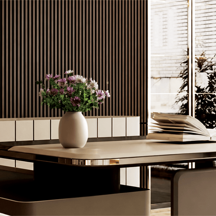 Natural Walnut – Varnished Acoustic Panel – 1" Slat Width – 12 1/2" × 94-1/2" – Sold 2 per Carton Acoustic Slat Panel White River Hardwoods