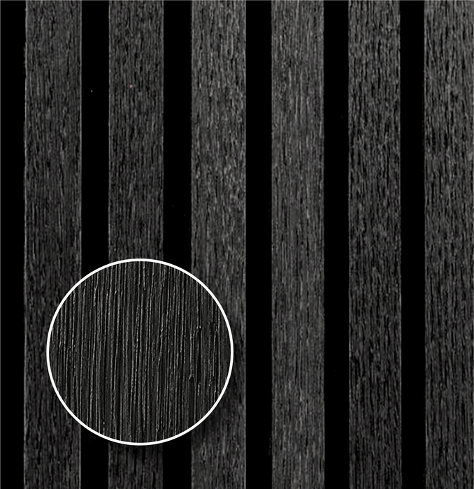 Matte Black Oak – Varnished Acoustic Panel – 1-1/2" Slat Width – 12-1/2" × 94-1/2" – Sold 2 per Carton Acoustic Slat Panel White River Hardwoods