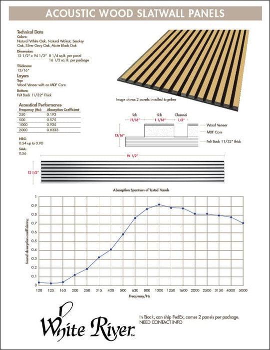 Matte Black Oak – Varnished Acoustic Panel – 1-1/2" Slat Width – 12-1/2" × 94-1/2" – Sold 2 per Carton Acoustic Slat Panel White River Hardwoods