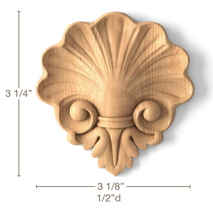 Shell with Scrolls, 3 1/8"w x 3 1/4"h x 1/2"d, SPECIAL ORDER Carved Onlays White River Hardwoods   