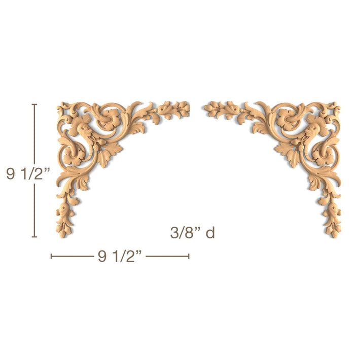 Baroque Corner Pair, 9 1/2"w x 9 1/2"h x 3/8"d Carved Onlays White River Hardwoods   