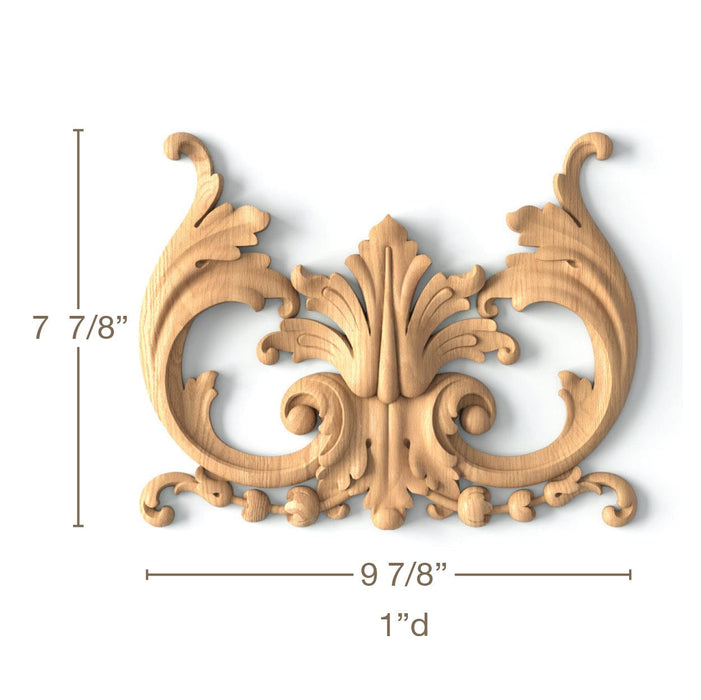 Scrolling Acanthus Crest Fits CEN554, 9 7/8"w x 7 7/8"h x 1"d, SPECIAL ORDER Carved Onlays White River Hardwoods   