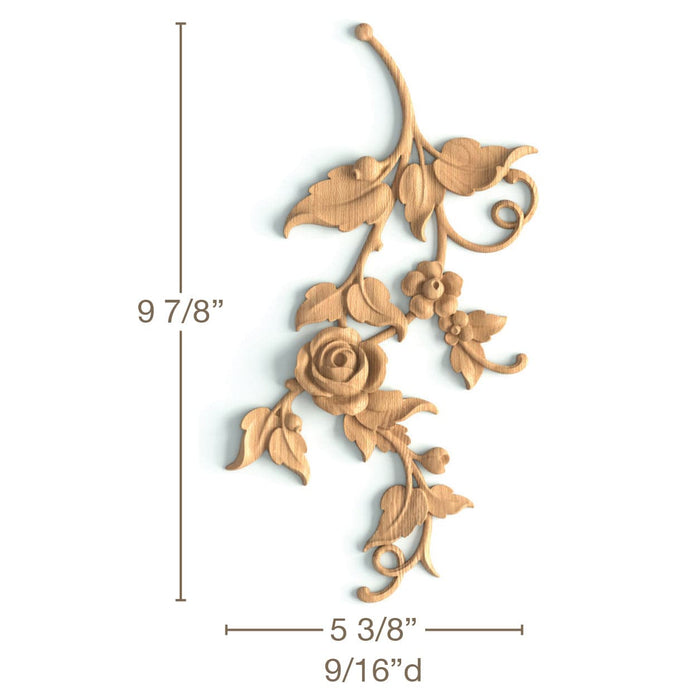 Rose DropPair, 5 3/8"w x 9 7/8"h x 9/16"d Carved Onlays White River Hardwoods   