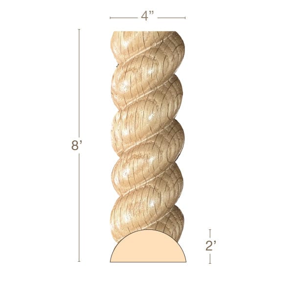 Large Rope Moulding, 4"w x 2"d x 8' length, Sold in pairs, Resin is priced per 8' length Carved Mouldings White River Hardwoods Maple