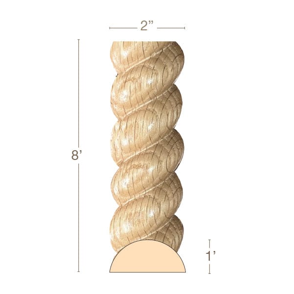 Large Rope Half Round Lineal, 2''w x 1''d x 8' length, Sold in pairs, Resin is priced per 8' length Carved Mouldings White River Hardwoods Maple