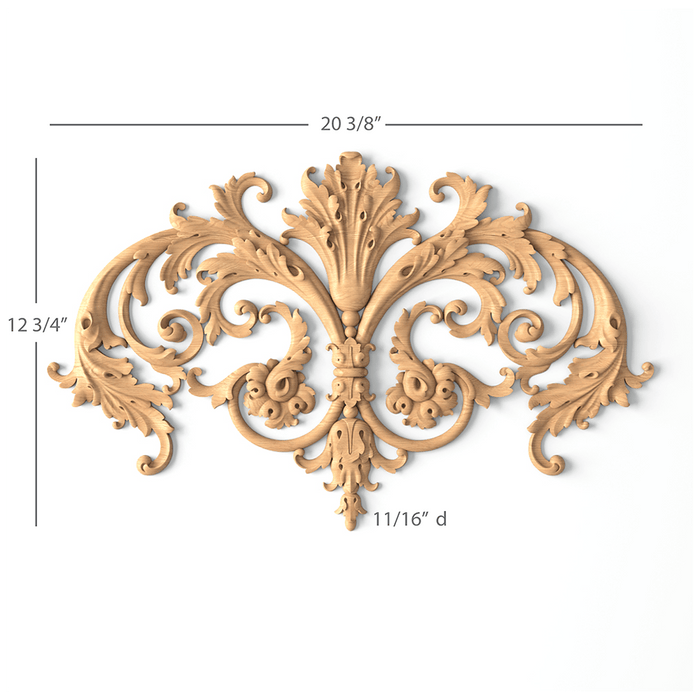 Bundled Acanthus Onlay, 20 3/8"w x 12 3/4"h x 11/16"d Carved Cartouche White River Hardwoods