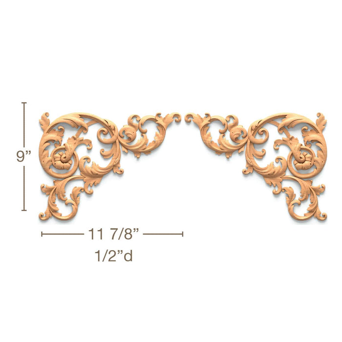 Filigree Acanthus Scrolls Pair, 15 3/4"w x 12"h x 11/16"d, SPECIAL ORDER Carved Onlays White River Hardwoods