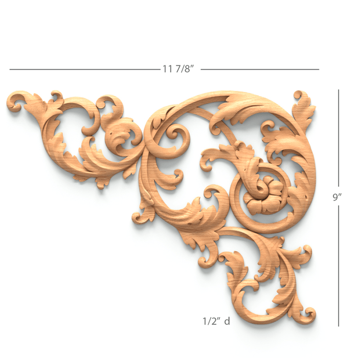 Filigree Acanthus Scrolls Pair, 15 3/4"w x 12"h x 11/16"d, SPECIAL ORDER Carved Onlays White River Hardwoods