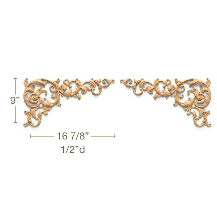 Filigree Acanthus Scrolls Pair, 16 7/8"w x 9"h x 1/2"d Carved Onlays White River Hardwoods   