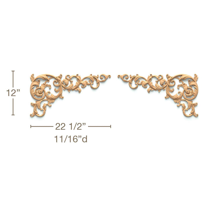 Filigree Acanthus Scrolls Pair, 22 1/2"w x 12"h x 11/16"d Carved Onlays White River Hardwoods   