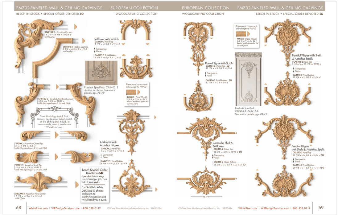 Plume Filigree with Scrolls, 10 1/4"h x 18 1/2"w x 5/8"d, Top and Bottom, SPECIAL ORDER ITEM: 3-6 Weeks Carved Onlays White River Hardwoods