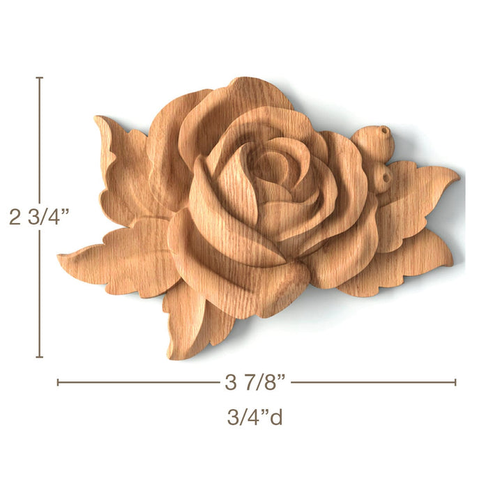 Rose Blossom, 3 7/8"w x 2 3/4"h x 3/4"d, SPECIAL ORDER Carved Cartouche White River Hardwoods