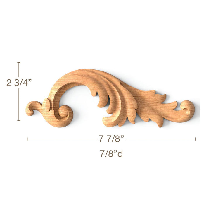 Acanthus Scrolls 2, Left & Right Pair, 7 7/8"w x 2 3/4"h x 7/8"d Carved Onlays White River Hardwoods   