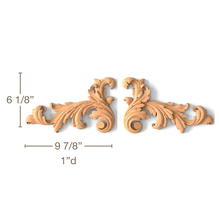 Robust Acanthus Scrolls, Left & Right Pair, 9 7/8"w x 6 1/8"h x 1"d Carved Onlays White River Hardwoods   