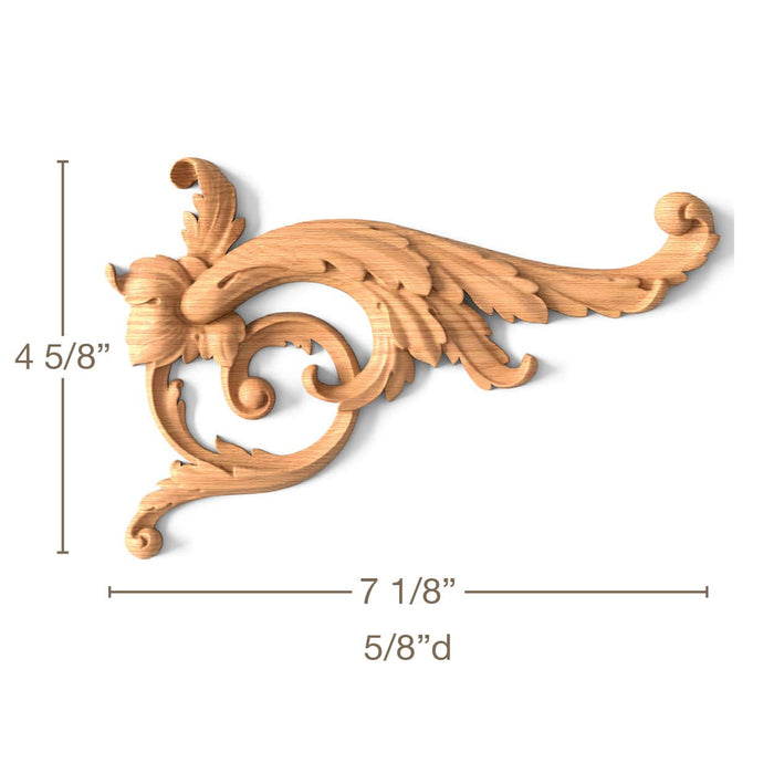 Acanthus Scrolls, Left & Right Pair, 7 1/8"w x 4 5/8"h x 5/8"d Carved Onlays White River Hardwoods   