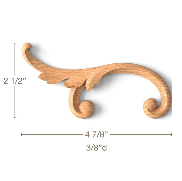 Simple Acanthus Scroll 2, Left & Right Pair, 4 7/8"w x 2 1/2"h x 3/8"d Carved Onlays White River Hardwoods   