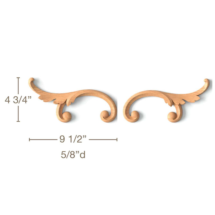 Simple Acanthus ScrollLR Pair, 9 1/2"w x 4 3/4"h x 5/8"d Carved Onlays White River Hardwoods   