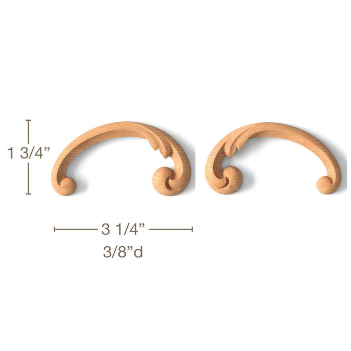 Simple Scrolls2 LR Pairs, 3 1/4"w x 1 3/4"h x 3/8"d Carved Onlays White River Hardwoods   