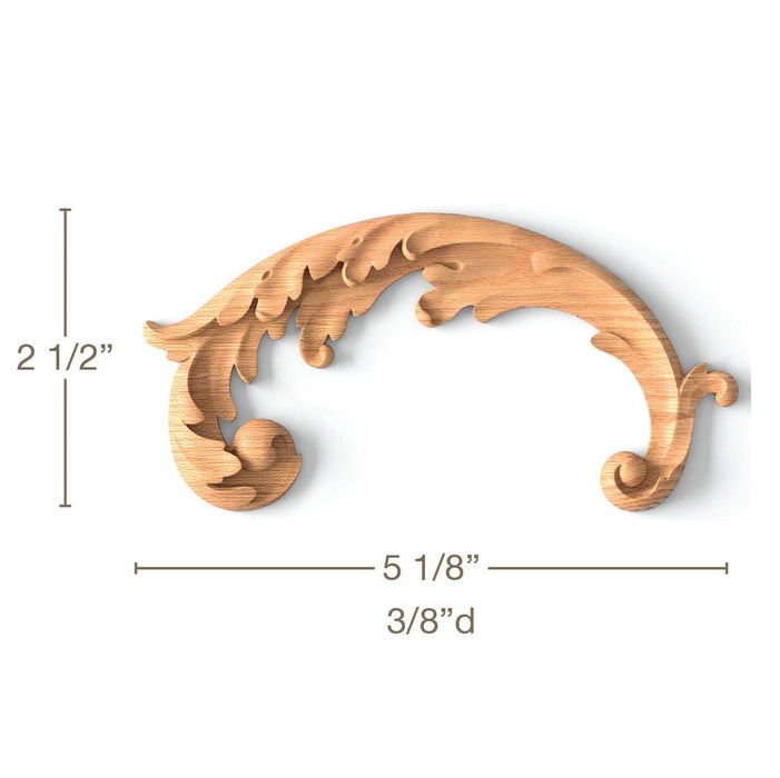 Ornate Acanthus Scrolls 2, Left & Right Pair, 5 1/8"w x 2 1/2"h x 3/8"d Carved Onlays White River Hardwoods   