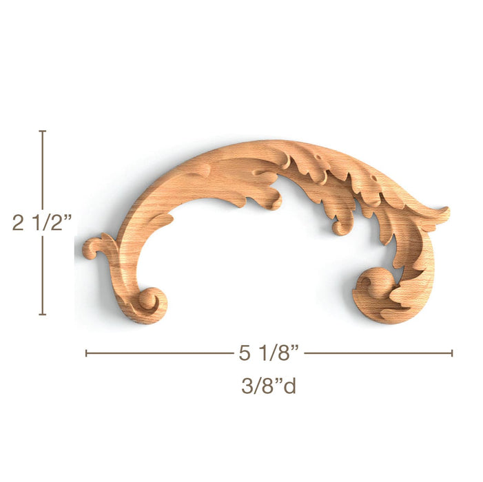 Ornate Acanthus Scrolls 2, Left & Right Pair, 5 1/8"w x 2 1/2"h x 3/8"d Carved Onlays White River Hardwoods   