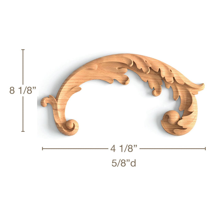 Ornate Acanthus Scrolls, Left & Right Pair, 8 1/8"w x 4 1/8"h x 5/8"d Carved Onlays White River Hardwoods   
