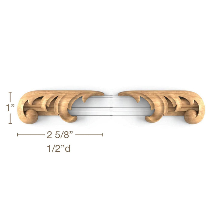 Acanthus Tip Closed, 2 LH and 2 RH, 2 5/8"w x 1"h x 1/2"d Carved Onlays White River Hardwoods   