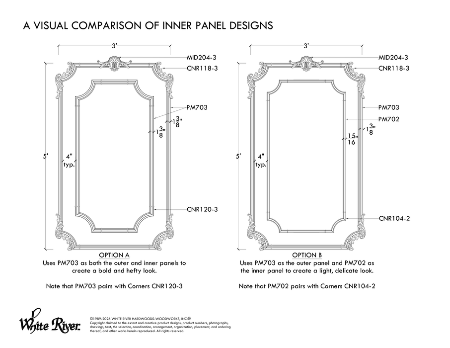 Shell Panel Center Pair, 11 1/8"w x 5"h x 1"d Carved Onlays White River Hardwoods