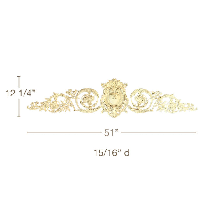Cartouche with Acanthus Scrolls, 5 Pieces, Resin, 51”w x 12 1/4”h x 15/16”d Resin Onlays Mouldings.com