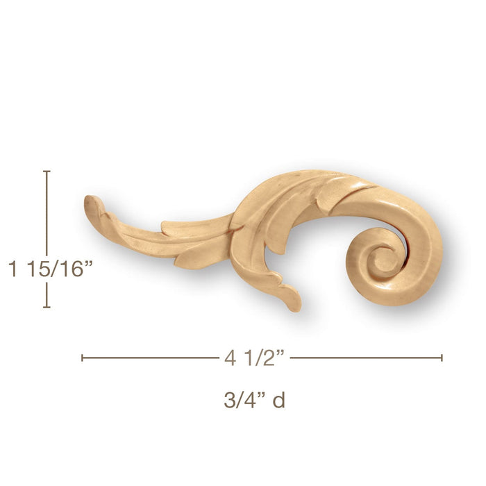 Continuous Scrolls, Lindenwood, 4 1/2"w x 1 15/16"h x 3/4"d Set of 4 Carved Onlays White River Hardwoods