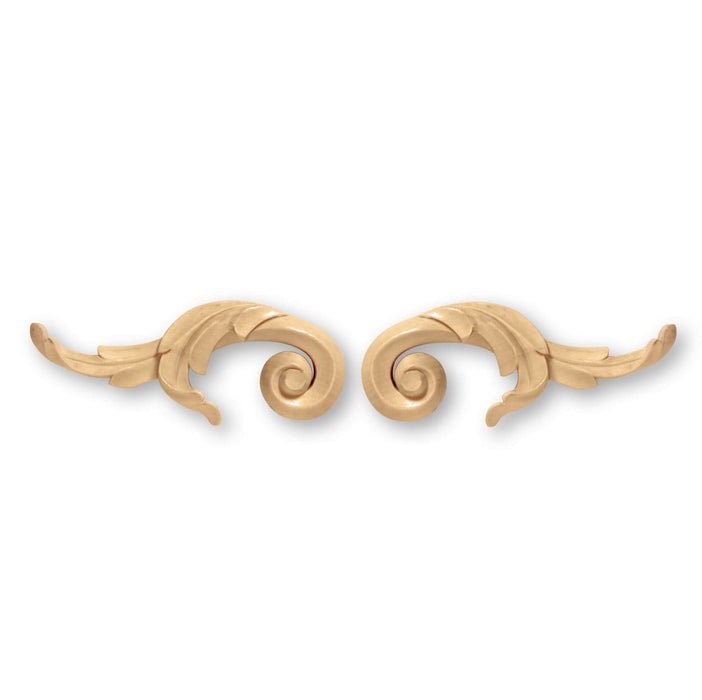 Continuous Scrolls, Lindenwood, 4 1/2"w x 1 15/16"h x 3/4"d Set of 4 Carved Onlays White River Hardwoods