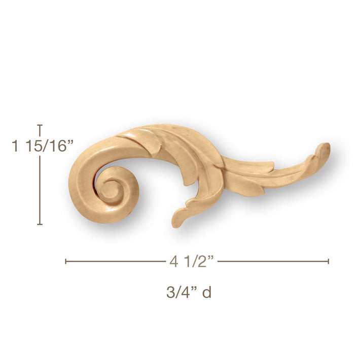 Continuous Scrolls, Lindenwood, 4 1/2"w x 1 15/16"h x 3/4"d Set of 4 Carved Onlays White River Hardwoods