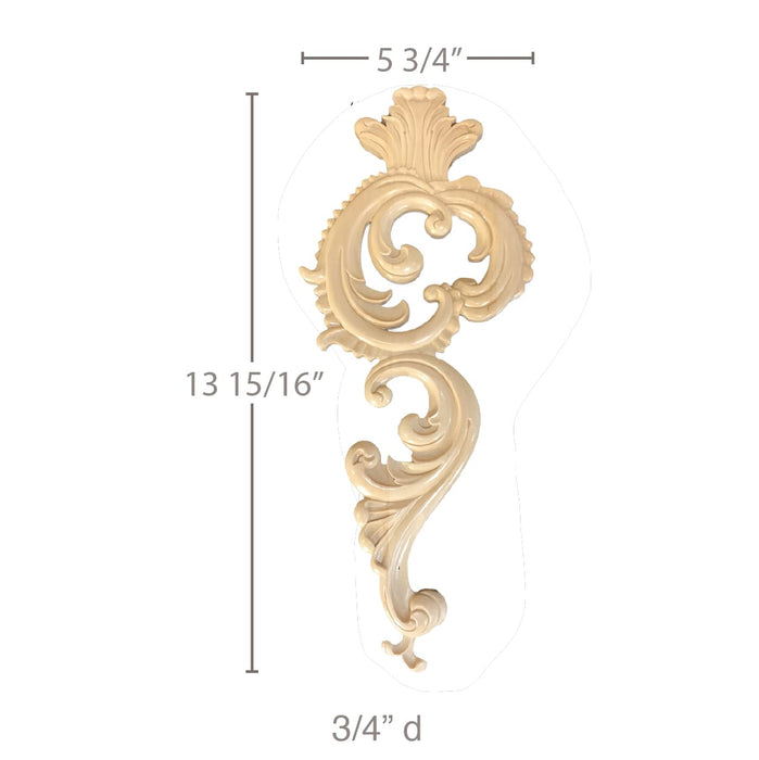 Acanthus Drop, 5 3/4"w x 13 15/16"H x 3/4"d, Resin, Ships: In 8 -12 Business Days Carved Resin Onlays White River Hardwoods