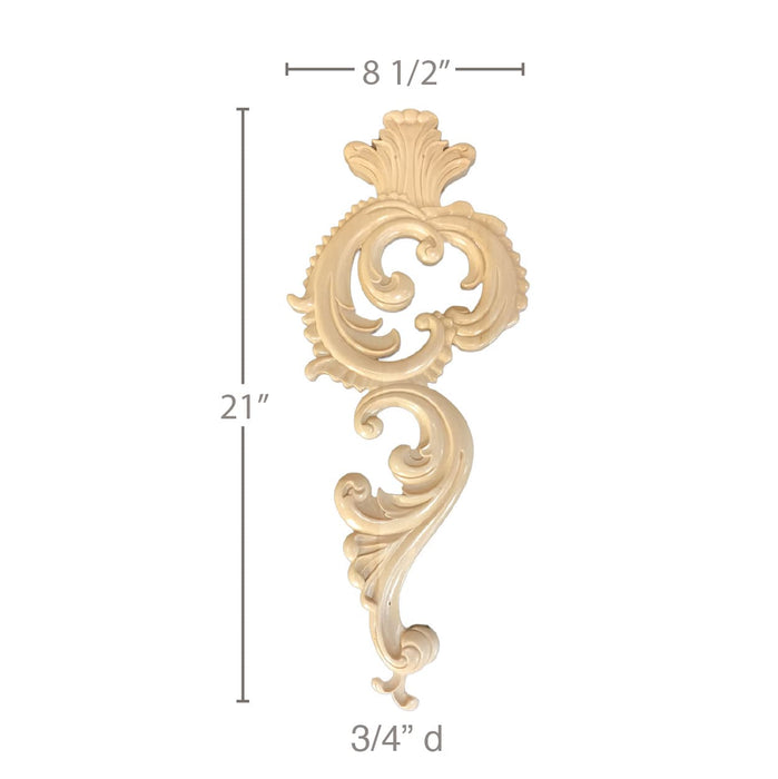 Acanthus Drop, 8 1/2" x 21"h x 3/4"d, Resin, Ships: In 8 -12 Business Days Carved Resin Onlays White River Hardwoods