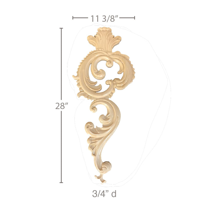 Acanthus Drop, 11 3/8" x 28" x 3/4", Resin, Ships: In 8 -12 Business Days Carved Resin Onlays White River Hardwoods