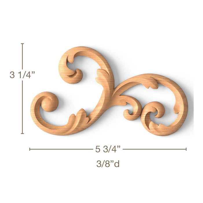 Scrolled Filigree, Left & Right Pair, 5 3/4"w x 3 1/4"h x 3/8"d Carved Onlays White River Hardwoods   