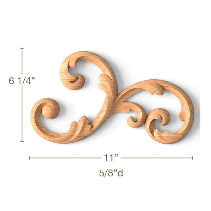 Scrolled Filigree, Left & Right Pair, 11"w x 6 1/4"h x 5/8"d Carved Onlays White River Hardwoods   