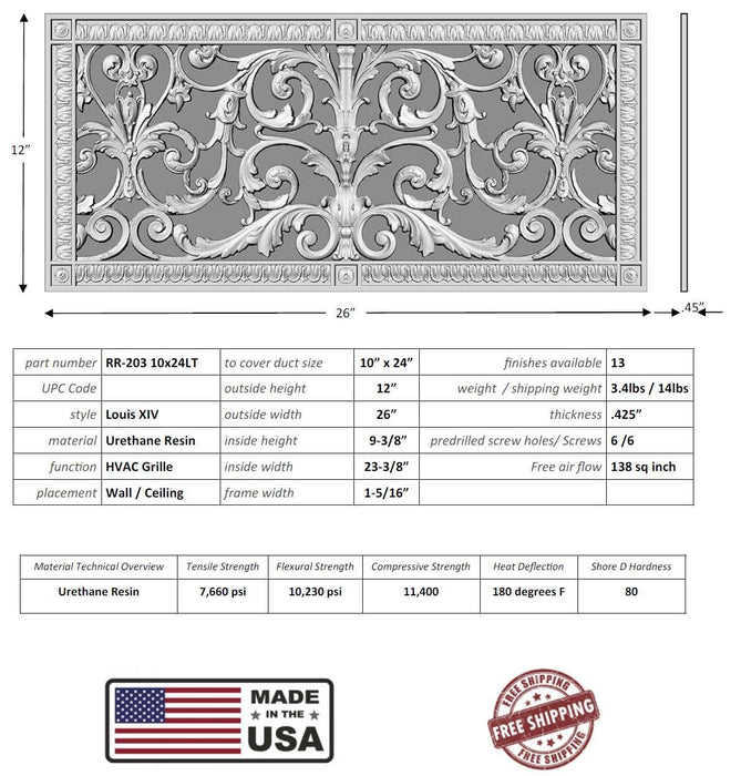 Louis XIV style grille for Duct Size of 10"- Please allow 1-2 weeks.