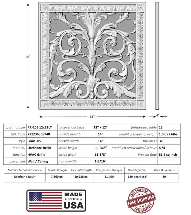 Louis XIV style grille for Duct Size of 12"- Please allow 1-2 weeks.