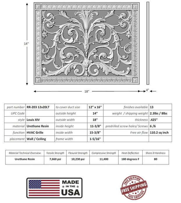 Louis XIV style grille for Duct Size of 12"- Please allow 1-2 weeks.