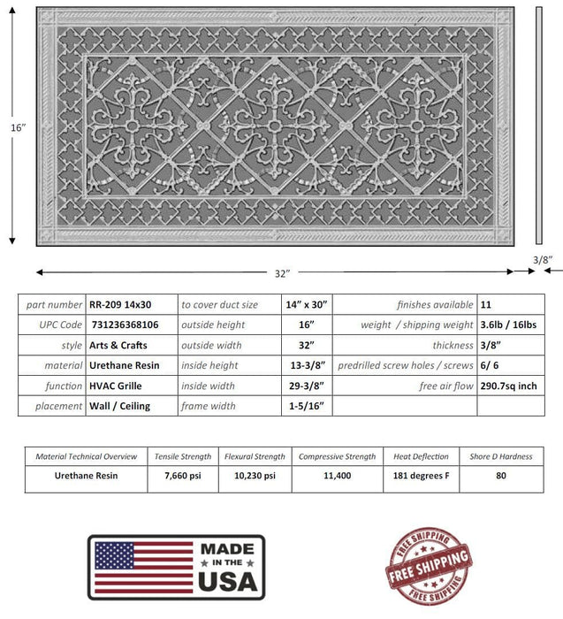 Arts and Crafts Grille for Duct Size of 14"- Please allow 1-2 weeks. Decorative Grilles White River - Interior Décor   