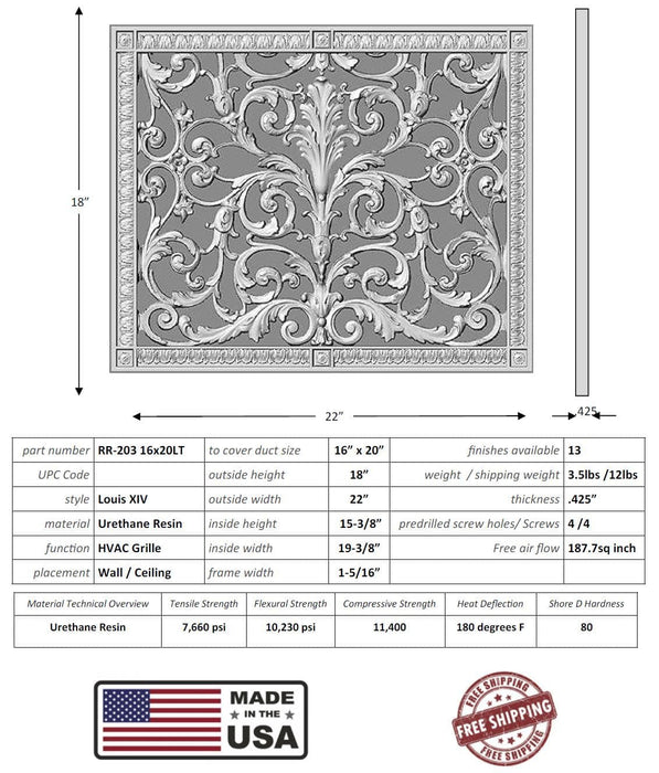 Louis XIV style grille for Duct Size of 16"- Please allow 1-2 weeks. Decorative Grilles White River - Interior Décor   