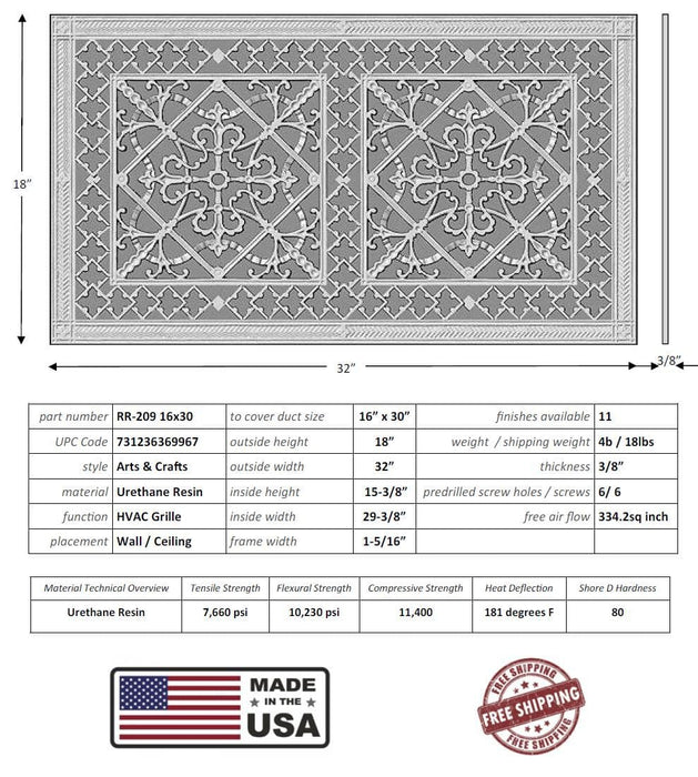 Arts and Crafts Grille for Duct Size of 16"- Please allow 1-2 weeks. Decorative Grilles White River - Interior Décor   