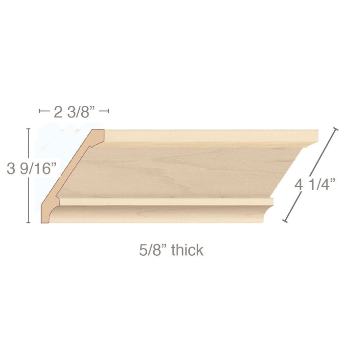 Crown Moulding for 2 1/4" Inserts, 4 1/4"w x 5/8"d x 8' length Carved Mouldings Brown Wood, Inc   