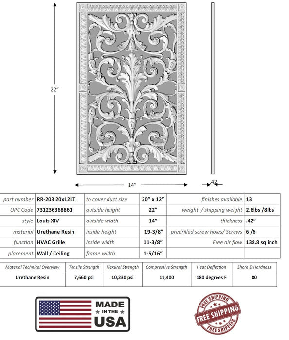 Louis XIV style grille for Duct Size of 20"- Please allow 1-2 weeks.